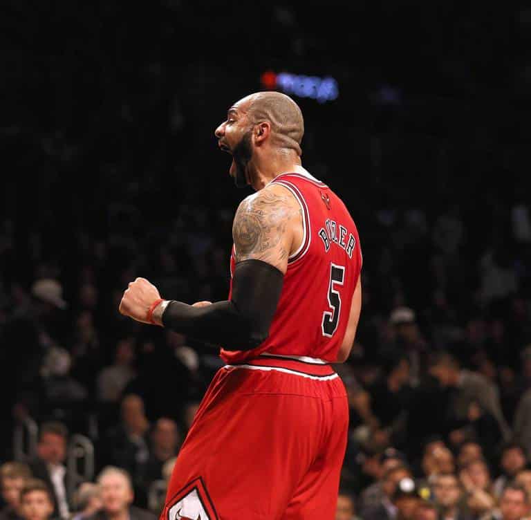 Carlos Boozer reacts to a call during the Bulls win over the Nets in Game 2. (Nuccio DiNuzzo, Chicago Tribune) 