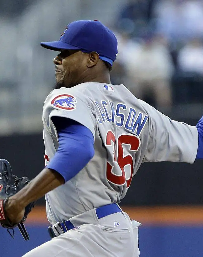 Cubs Beat Mets In Opener In Bittersweet Game 1 Chicago Cubs' Edwin Jackson (36) delivers a pitch during the first inning of a baseball game against the New York Mets, Friday, June 14, 2013, in New York. (AP Photo/Frank Franklin II)
