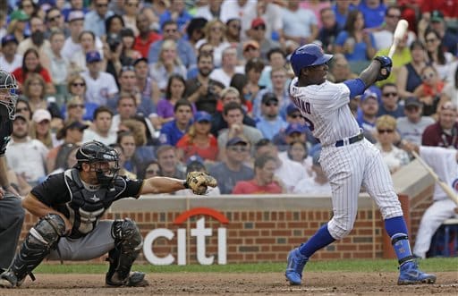 Soriano's Two Home Runs Give Cubs the Victory 1 Chicago Cubs' Alfonso Soriano hits a two-run home run during the fifth inning of a baseball game against the Pittsburgh Pirates in Chicago, Saturday, July 6, 2013. (AP Photo/Nam Y. Huh)