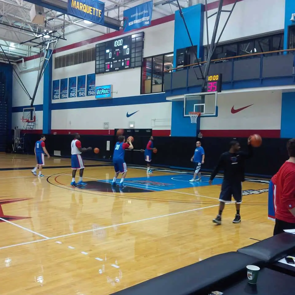 The Blue Demons take the court for practice at the McGrath-Phillips Arena