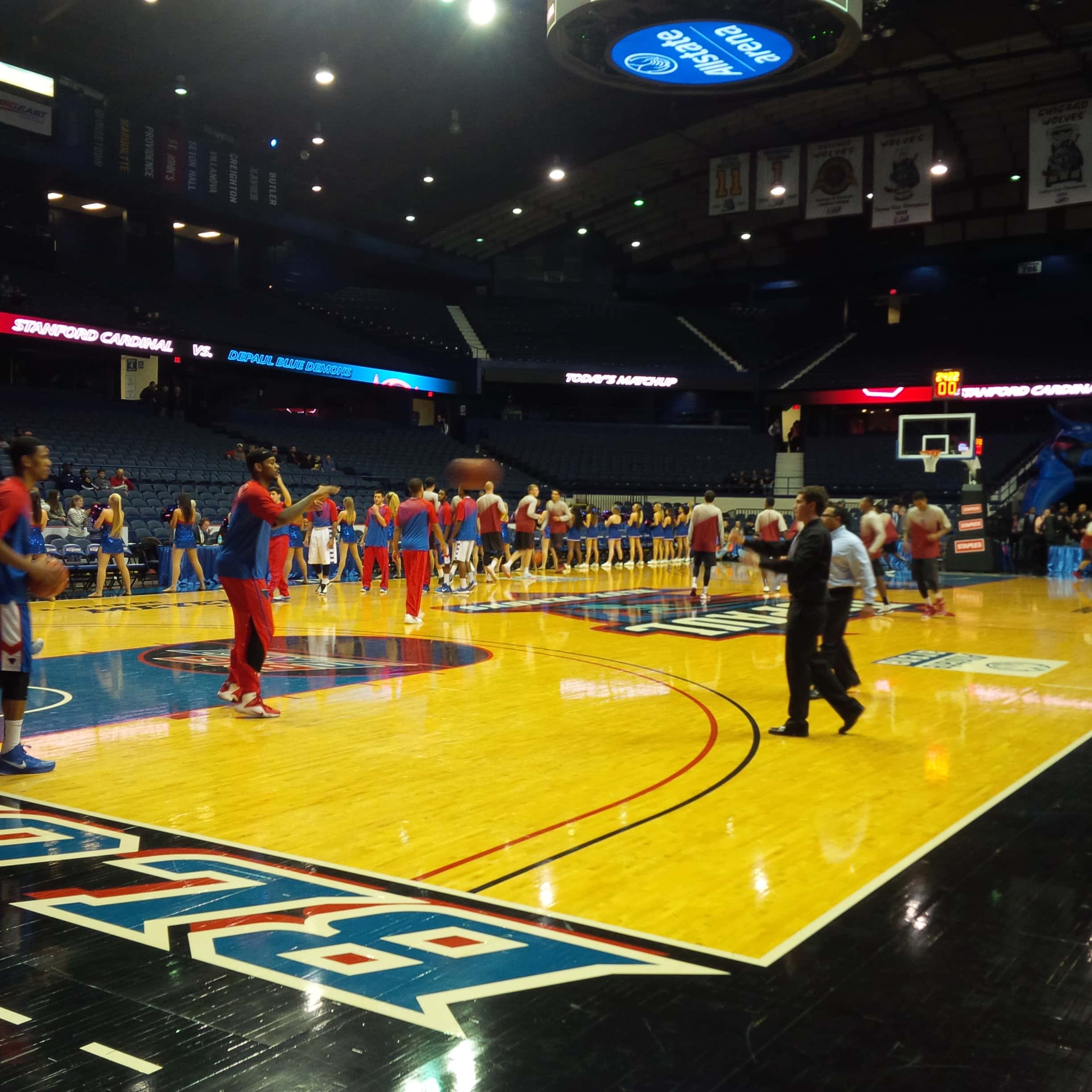 Myke Henry leads DePaul to victory over Stanford 1 DePaul and Stanford warm up before Sunday's game.
