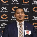 Chicago Bears General Manager Ryan Poles speaks to the media.