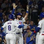 Chicago Cubs demote struggling infielder before series against Pirates 2 Chicago Cubs shortstop Dansby Swanson (7) hits a three-run home run and is greeted by catcher Miguel Amaya (9) and outfielder Ian Happ (8) against the Oakland Athletics during the second inning at Wrigley Field.