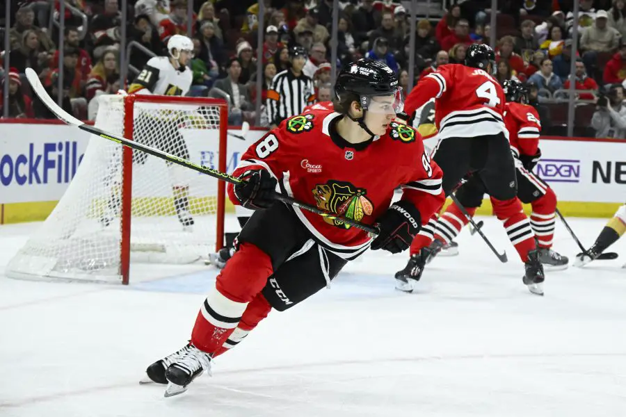 NHL: Vegas Golden Knights at Chicago Blackhawks Chicago Blackhawks center Connor Bedard (98) skates against the Vegas Golden Knights