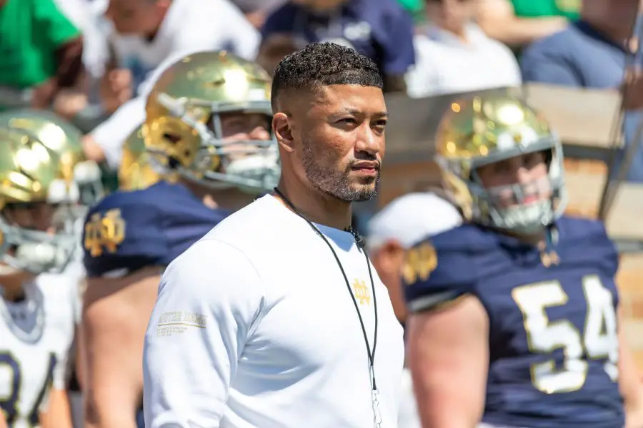 NCAA Football: Notre Dame Blue Gold Spring Game Notre Dame Fighting Irish head coach Marcus Freeman waits to run onto the field during the Blue-Gold game at Notre Dame Stadium.