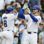 Chicago Cubs outfielder out against Mets with 'Oblique' injury 2 Chicago Cubs outfielder Kyle Tucker (30) celebrates with outfielder Ian Happ (8) after hitting a two-run home run against the Arizona Diamondbacks during the eighth inning at Wrigley Field.