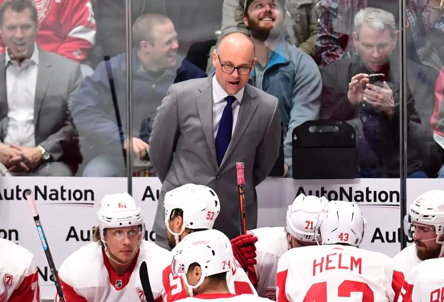 NHL: Detroit Red Wings at Colorado Avalanche Detroit Red Wings head coach Jeff Blashill reacts during the second period against the Colorado Avalanche at the Pepsi Center.