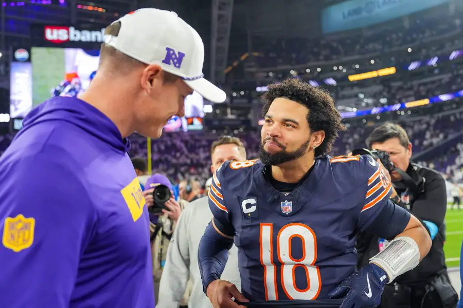 2 Chicago Bears rivals dealt daunting 2025 strength of schedules 1 Chicago Bears Caleb Williams talking to Vikings Kevin O'Connell