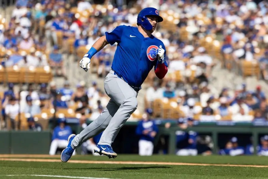MLB: Chicago Cubs at Los Angeles Dodgers Chicago Cubs catcher Reese McGuire hits a two run double against the Los Angeles Dodgers during a spring training game at Camelback Ranch-Glendale.