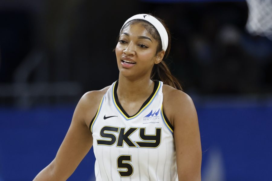 WNBA: Preseason Minnesota Lynx at Chicago Sky Chicago Sky forward Angel Reese (5) reacts during the first half of a WNBA pre-season game against the Minnesota Lynx at Wintrust Arena.