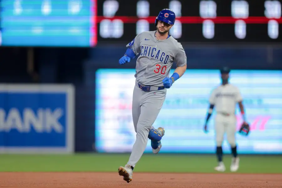 MLB: Chicago Cubs at Miami Marlins Chicago Cubs right fielder Kyle Tucker (30) circles the bases after hitting a solo home run against the Miami Marlins during the first inning at loanDepot Park.
