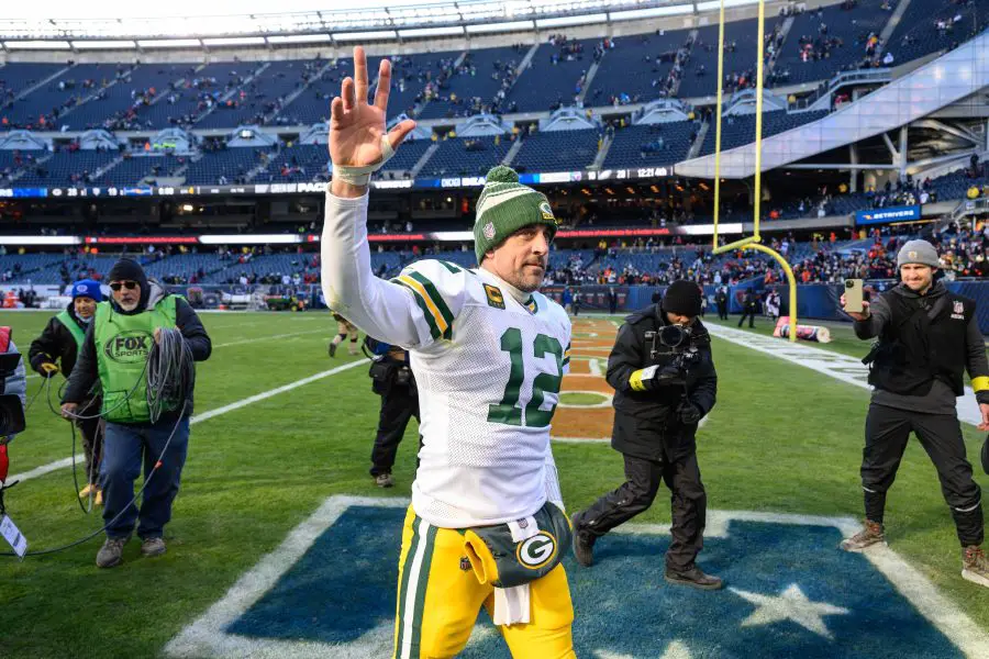 NFL: Green Bay Packers at Chicago Bears Green Bay Packers quarterback Aaron Rodgers (12) waves to the crowd as he exits the field after the game against the Chicago Bears at Soldier Field.