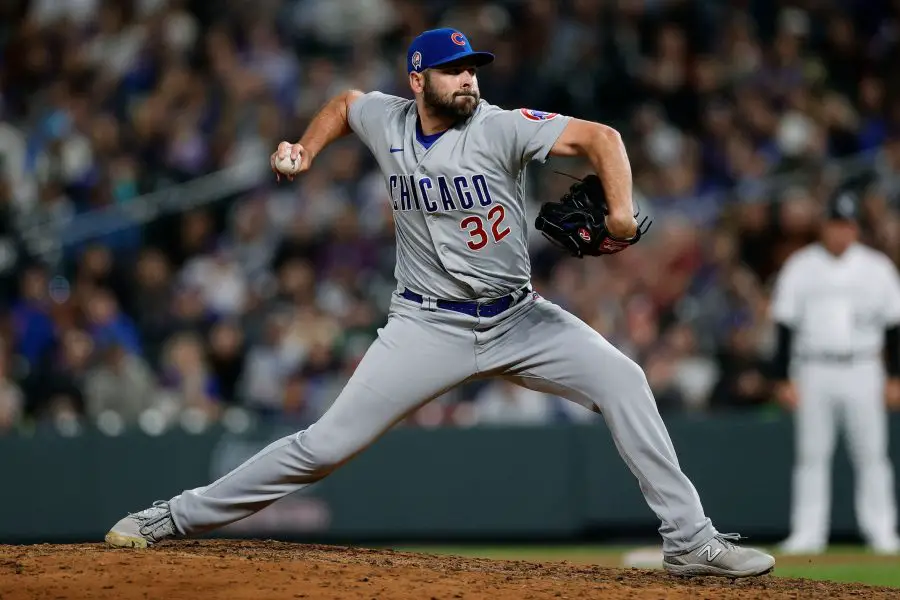 MLB: Chicago Cubs at Colorado Rockies Chicago Cubs relief pitcher Michael Fulmer (32) pitches in the ninth inning against the Colorado Rockies at Coors Field.