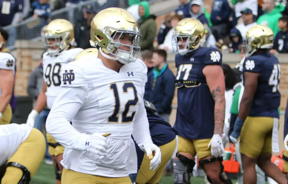 Syndication: South Bend Tribune Notre Dame defensive end Jordan Botelho (12) Saturday, April 20, 2024, at the annual Notre Dame Blue-Gold spring football game at Notre Dame Stadium in South Bend.Created: