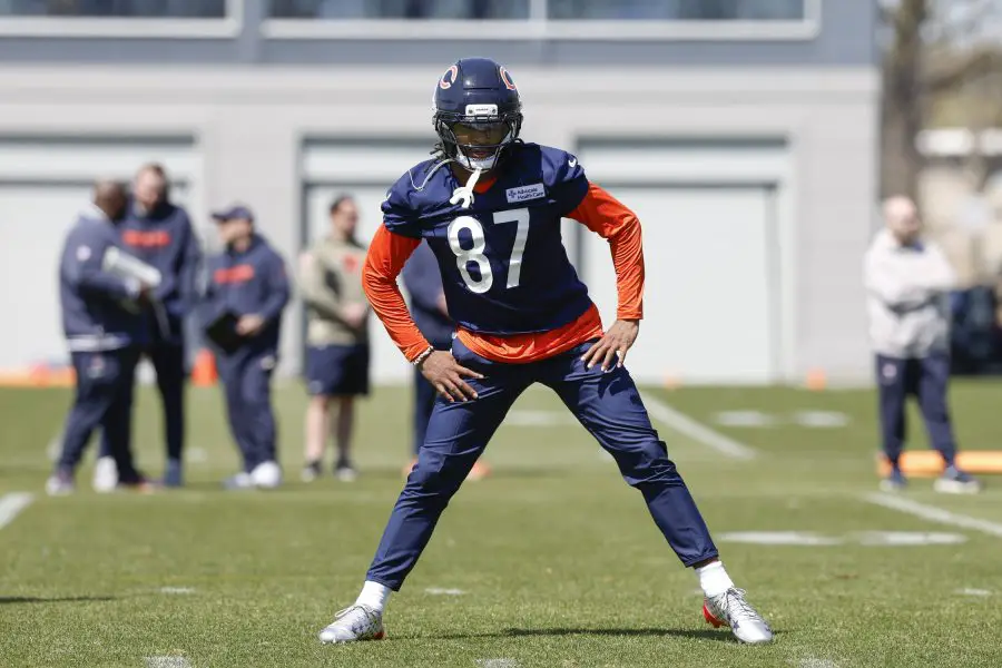 NFL: Chicago Bears Rookie Minicamp Chicago Bears wide receiver Luther Burden III warms up during the Rookie Minicamp at Halas Hall.