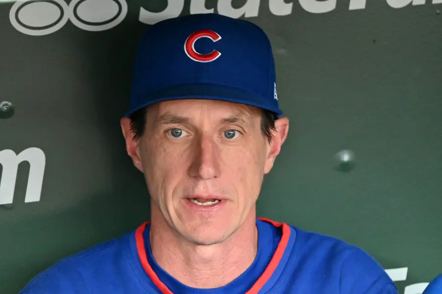 MLB: Colorado Rockies at Chicago Cubs Chicago Cubs manager Craig Counsell is interviewed by reporters prior to a game against the Colorado Rockies at Wrigley Field.