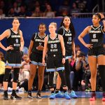 Chicago Sky star claims 'our fan base is insane' 2 Chicago Sky guard Rebecca Allen (9), guard Ariel Atkins (7), guard Courtney Vandersloot (22), center Kamilla Cardoso (10), and forward Angel Reese (5) are seen during the first half against the Dallas Wings at the Wintrust Arena.