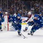 Chicago Blackhawks pull of trade with Sabres for $4 million forward 2 Vancouver Canucks defenseman Filip Hronek (17) and forward Sam Lafferty (18) watch as defenseman Quinn Hughes (43) handles the puck against the Colorado Avalanche in the second period at Rogers Arena.