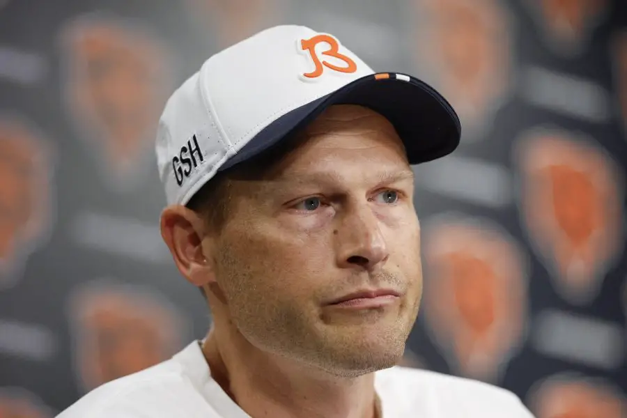 NFL: Chicago Bears Training Camp Chicago Bears head coach Ben Johnson speaks during training camp at Halas Hall.