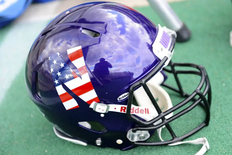 A detailed view of the Northwestern helmet before the game against Vanderbilt at Ryan Field. 